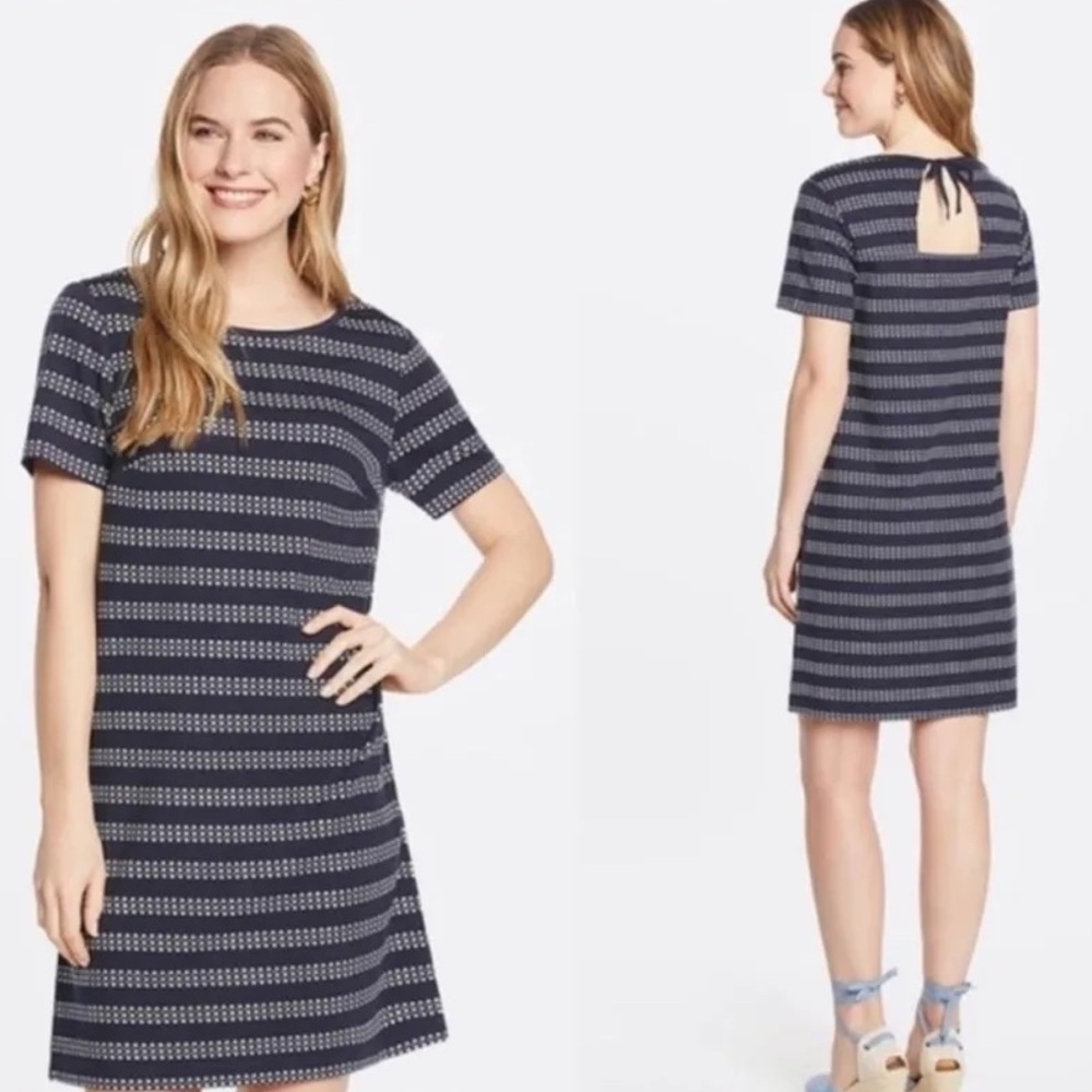 Draper James Navy White Star Stripe Ponte Knit Shift Dress Size Small